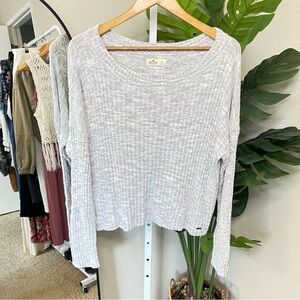 🩶✨ Hollister Heather Gray Long Sleeve Ribbed Knit Cropped Sweater Sz L